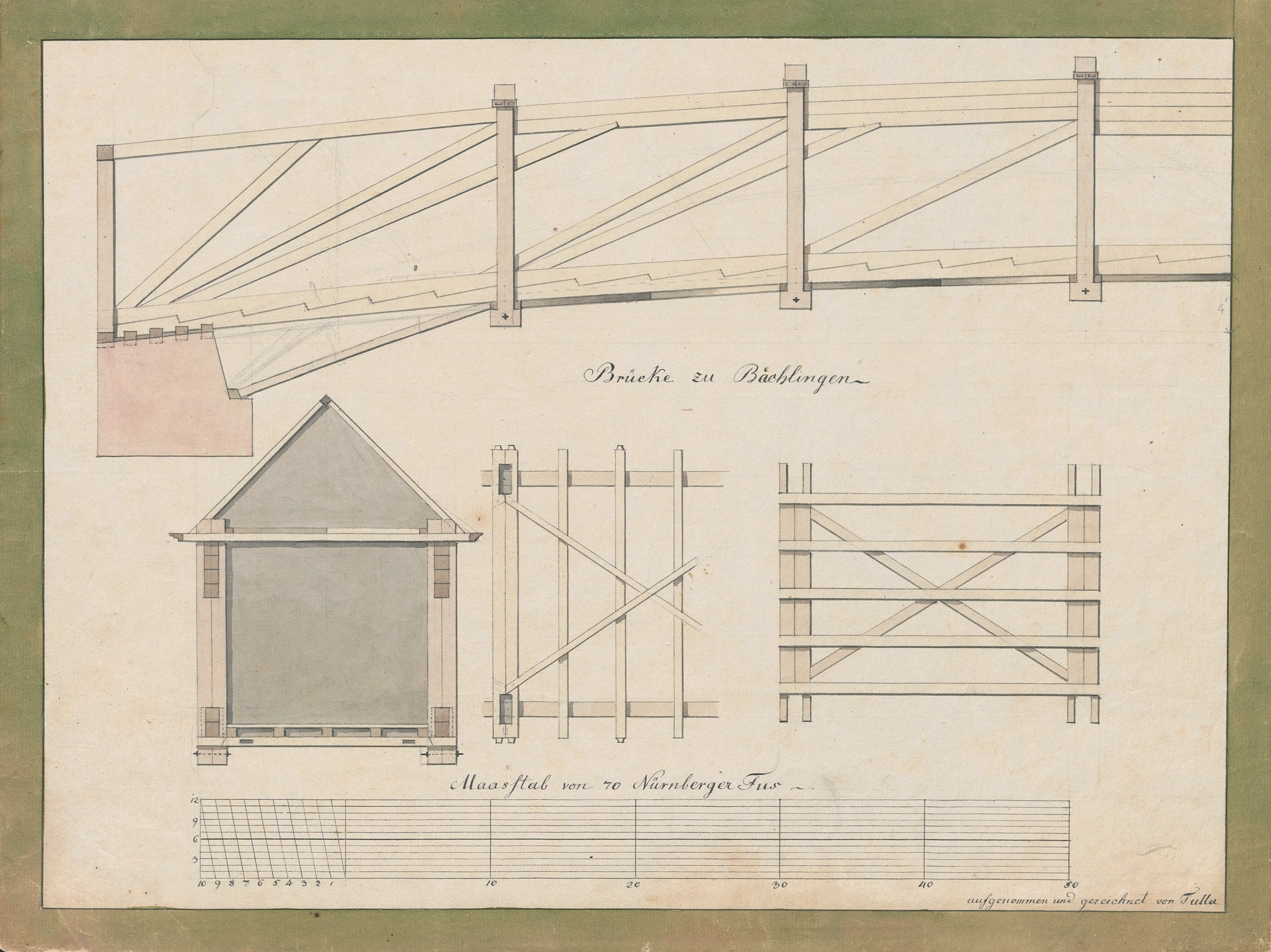 Entwurf einer Brücke in Bächlingen durch Johann Gottfried Tulla, um 1792; GLA Karlsruhe G Technische Pläne I Bächlingen 1