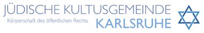 Logo der Jüdischen Kultusgemeinde Karlsruhe, Körperschaft des öffentlichen Rechts: Blaue Schrift auf weißem Grund.