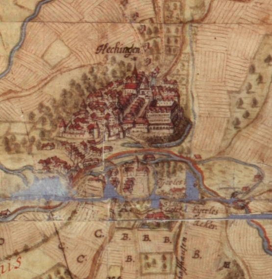 Ausschnitt aus einer Karte der Grafschaft Zollern (Signatur: Staatsarchiv Sigmaringen K I Z/1); Kartograf: C. J. Hauck