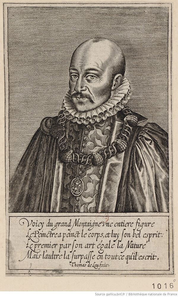 Portrait (Kupferstich) des Philosophen Michel de Montaigne, 1533-1592 (Gallica, Bibliothèque national de France).